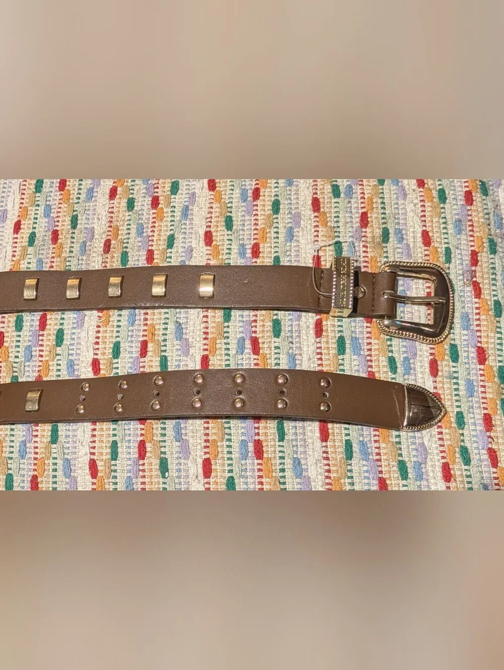 NWOT Women True Religion 1.125” Brown Belt Gold Square Studs and Buckle Size 36